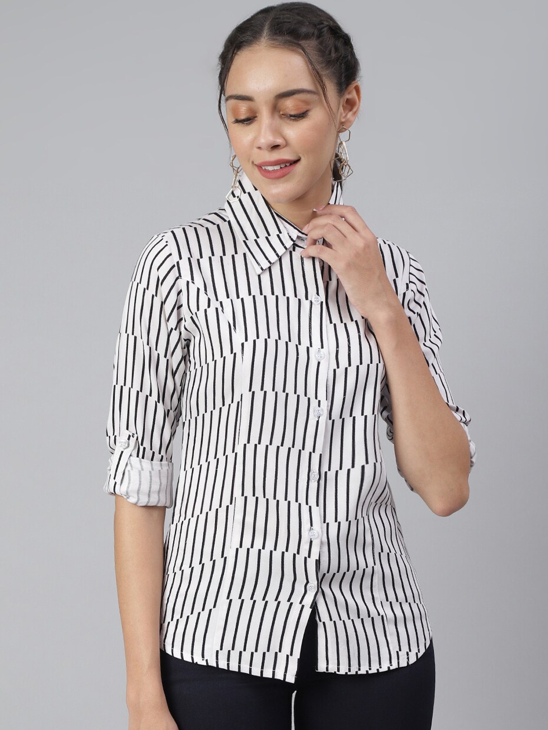 

SCORPIUS Women White & Black Striped Shirt