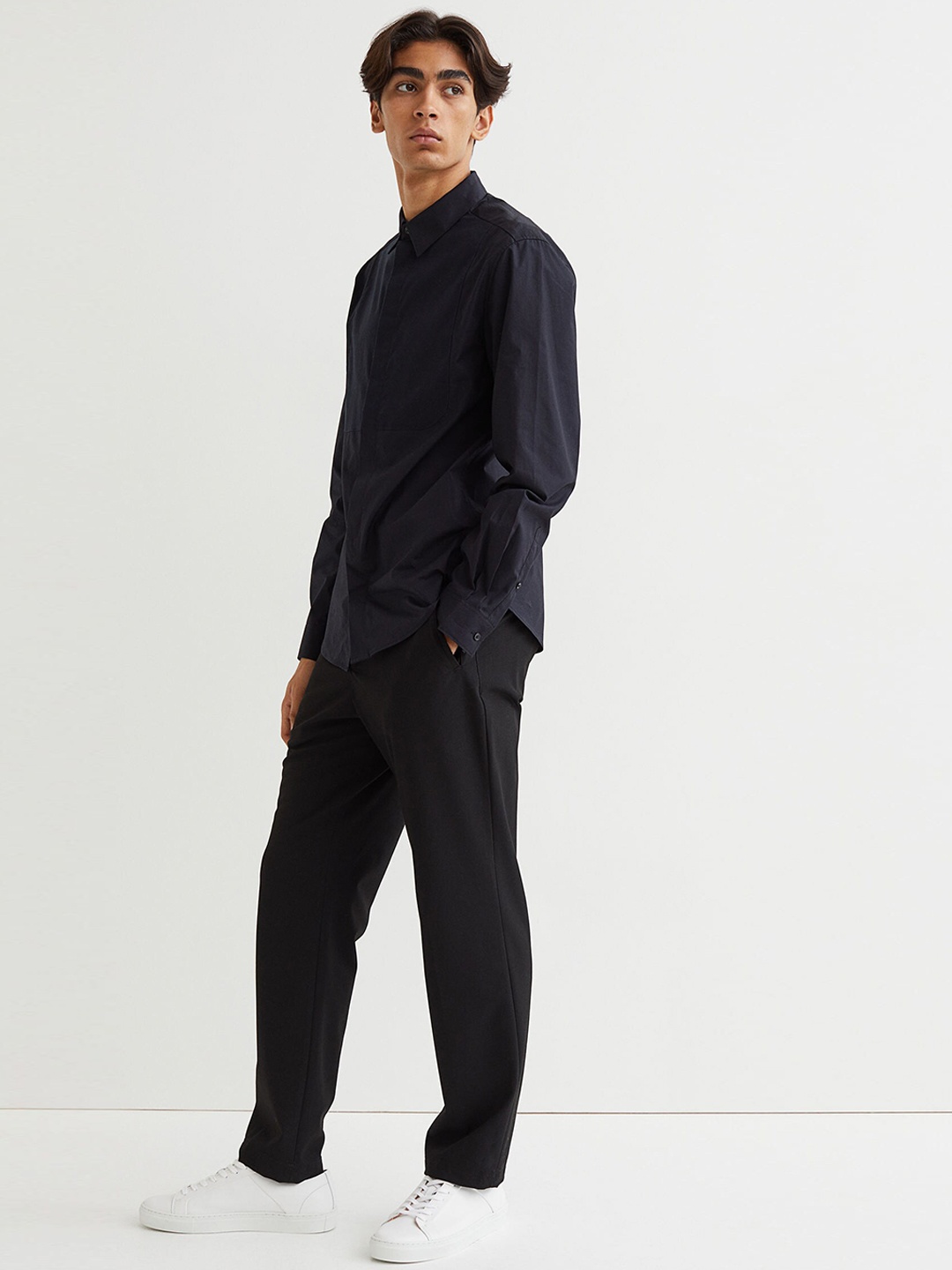 

H&M Men Blue Slim Fit Bib-front shirt