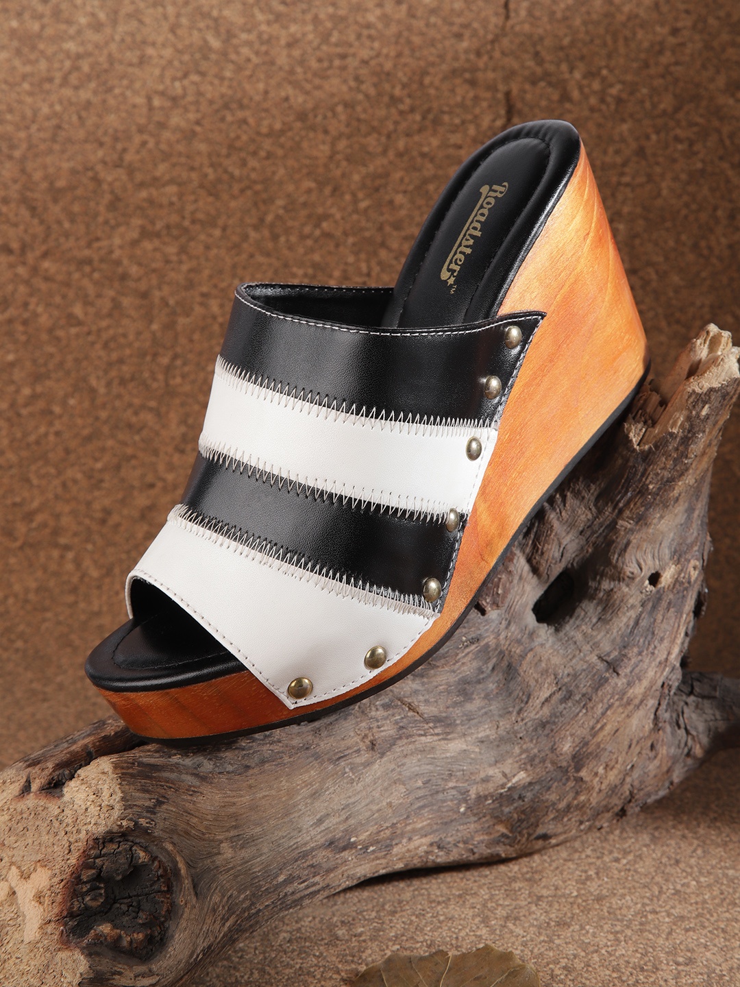 

Roadster Women White & Black Striped Wedge Heeled Mules