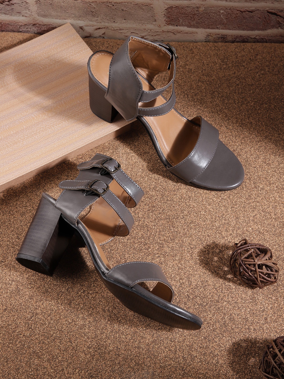 

The Roadster Lifestyle Co Grey Solid Block Heels