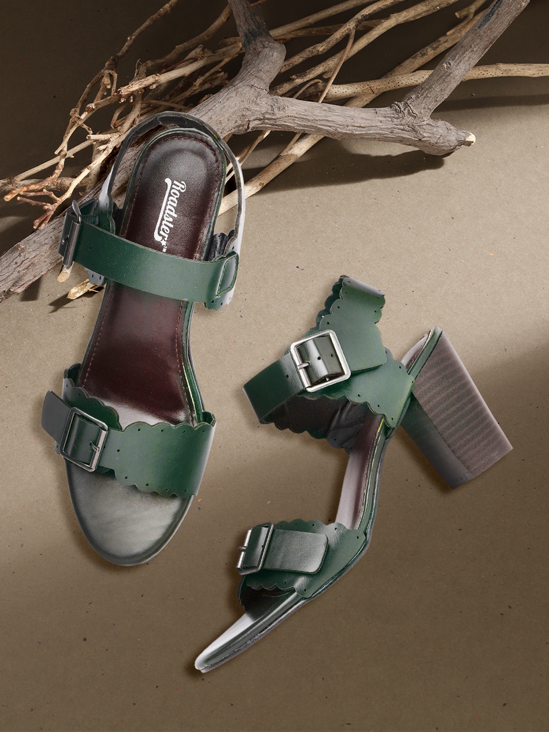 

Roadster Green Block Heels with Buckles