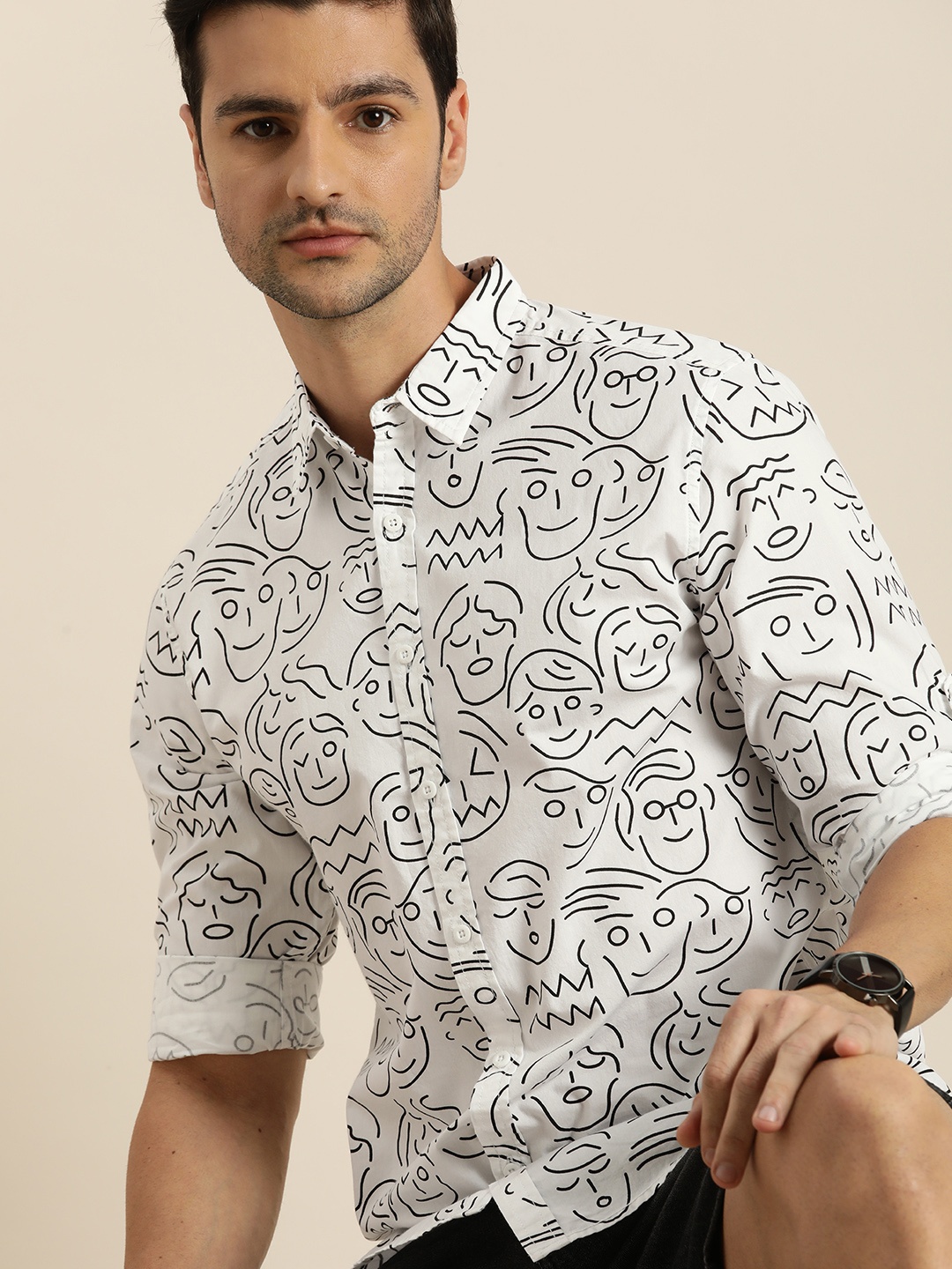 

Moda Rapido Men White Slim Fit Graphic Printed Pure Cotton Casual Shirt