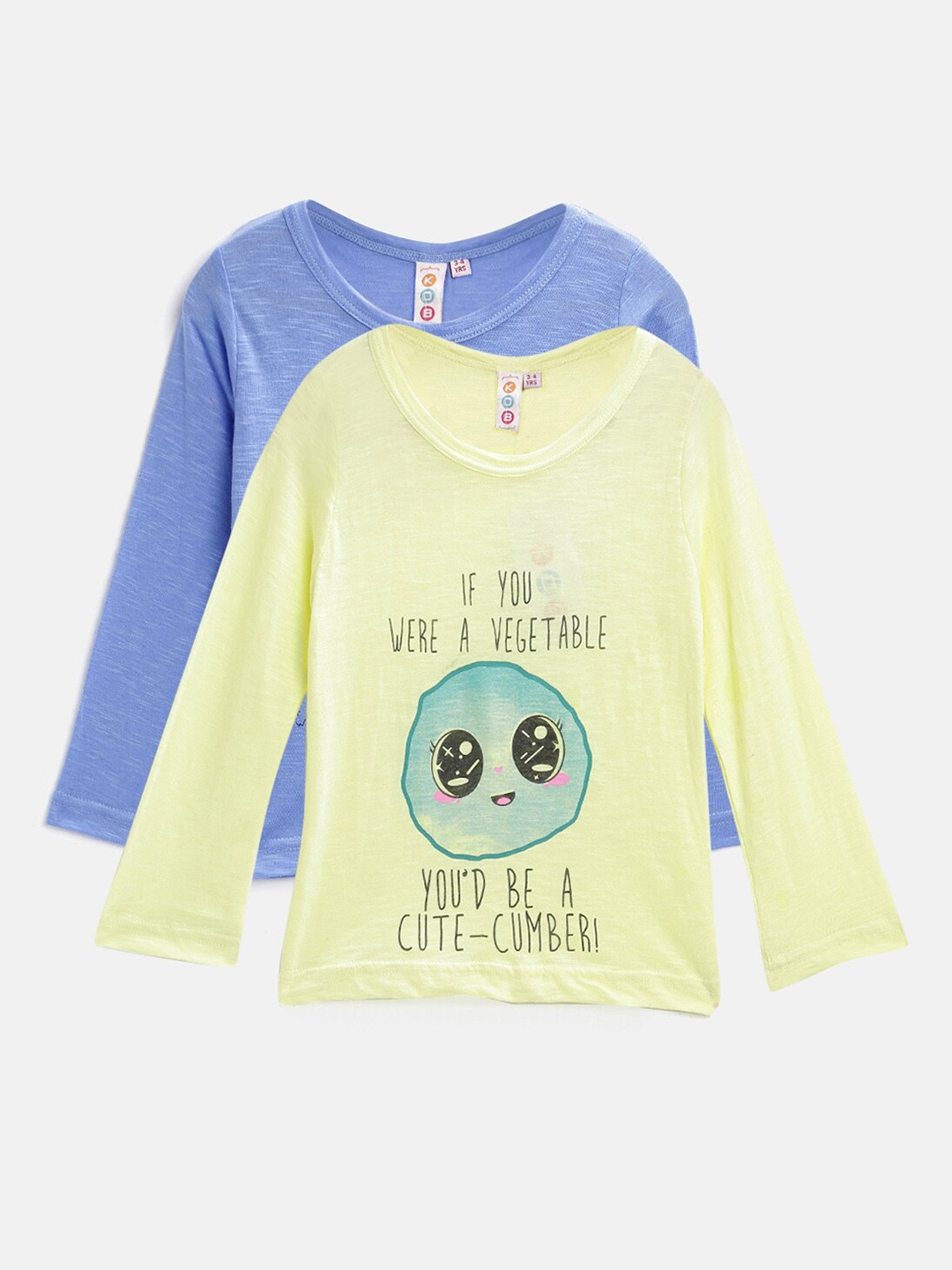 

Kids On Board Girls Pack Of 2 Blue & Yellow Printed T-shirt