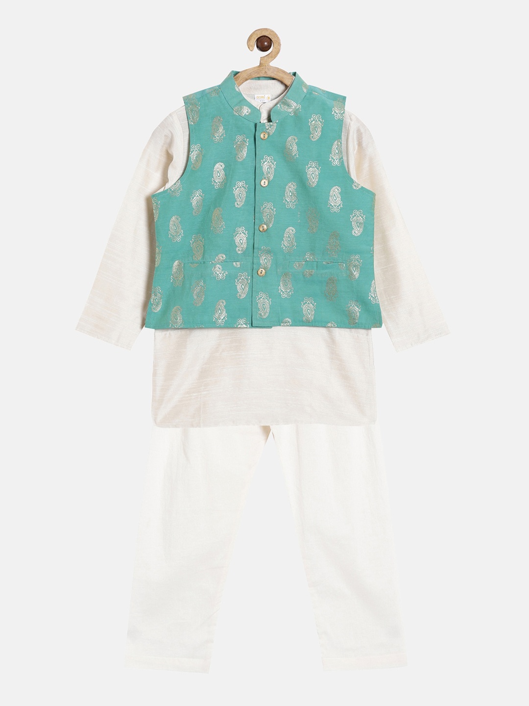

Aomi Boys Lime Green Cotton Regular Kurta with Pyjamas With Jacket