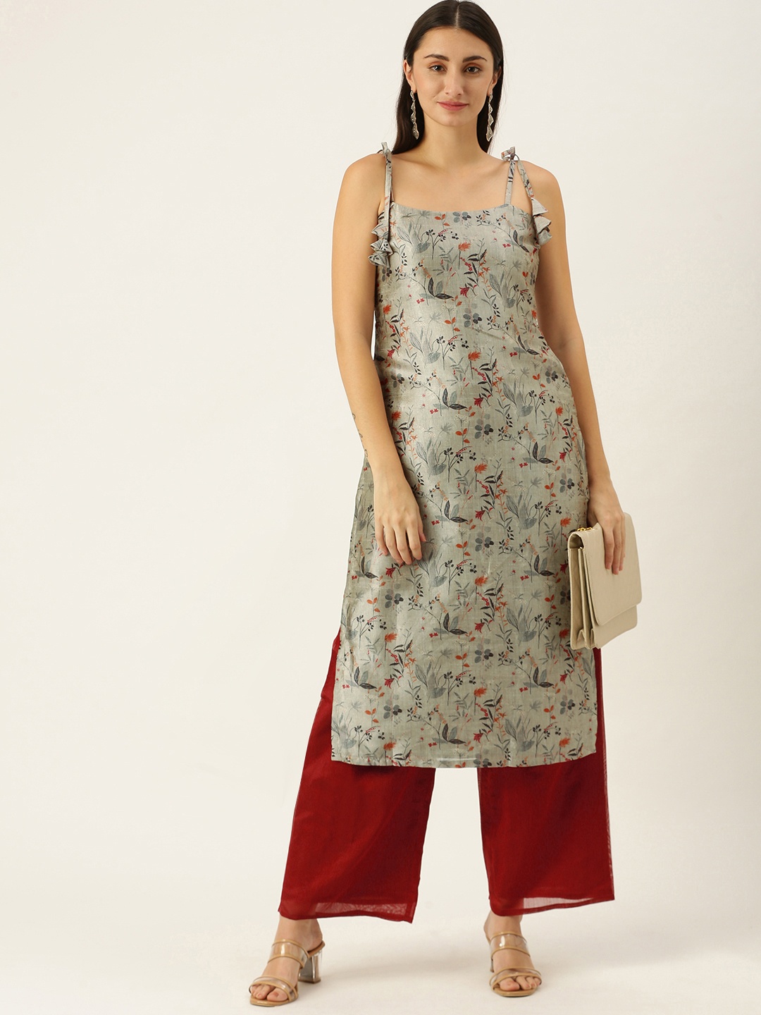 

Ethnovog Women Grey Made To Measure Printed Regular Kurta with Palazzos