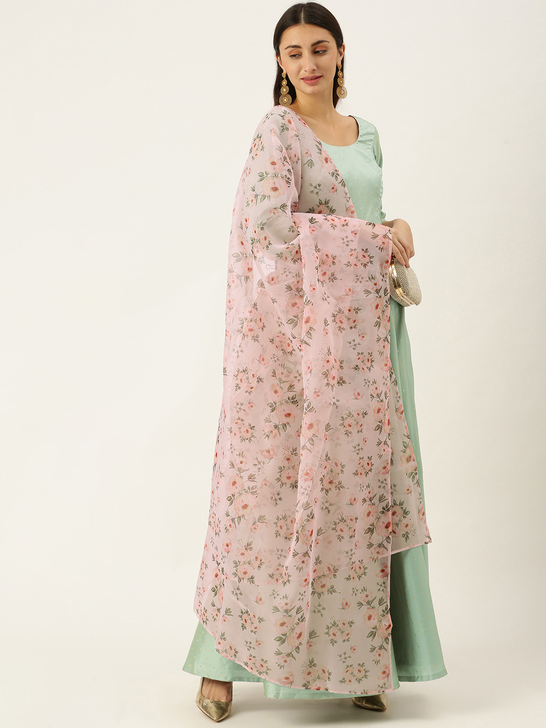 

Ethnovog Women Green Made To Measure Abaya Style Anarkali Kurta with Palazzos Dupatta