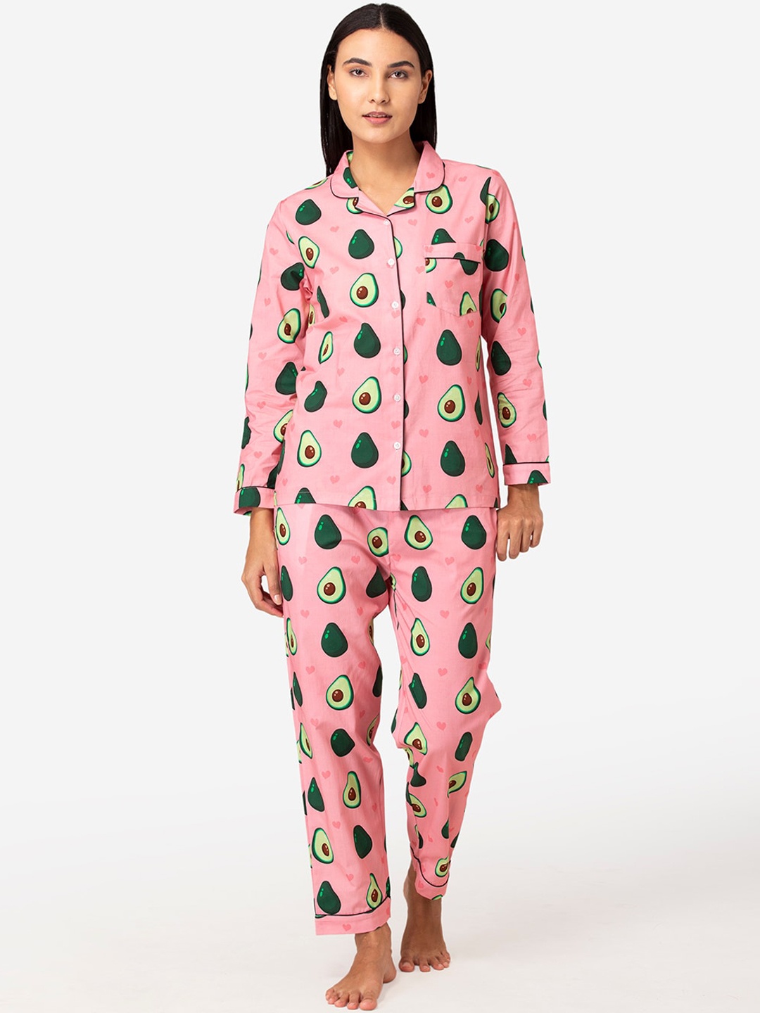 

Fluffalump Women Pink & Green Pure Cotton Printed Night suit