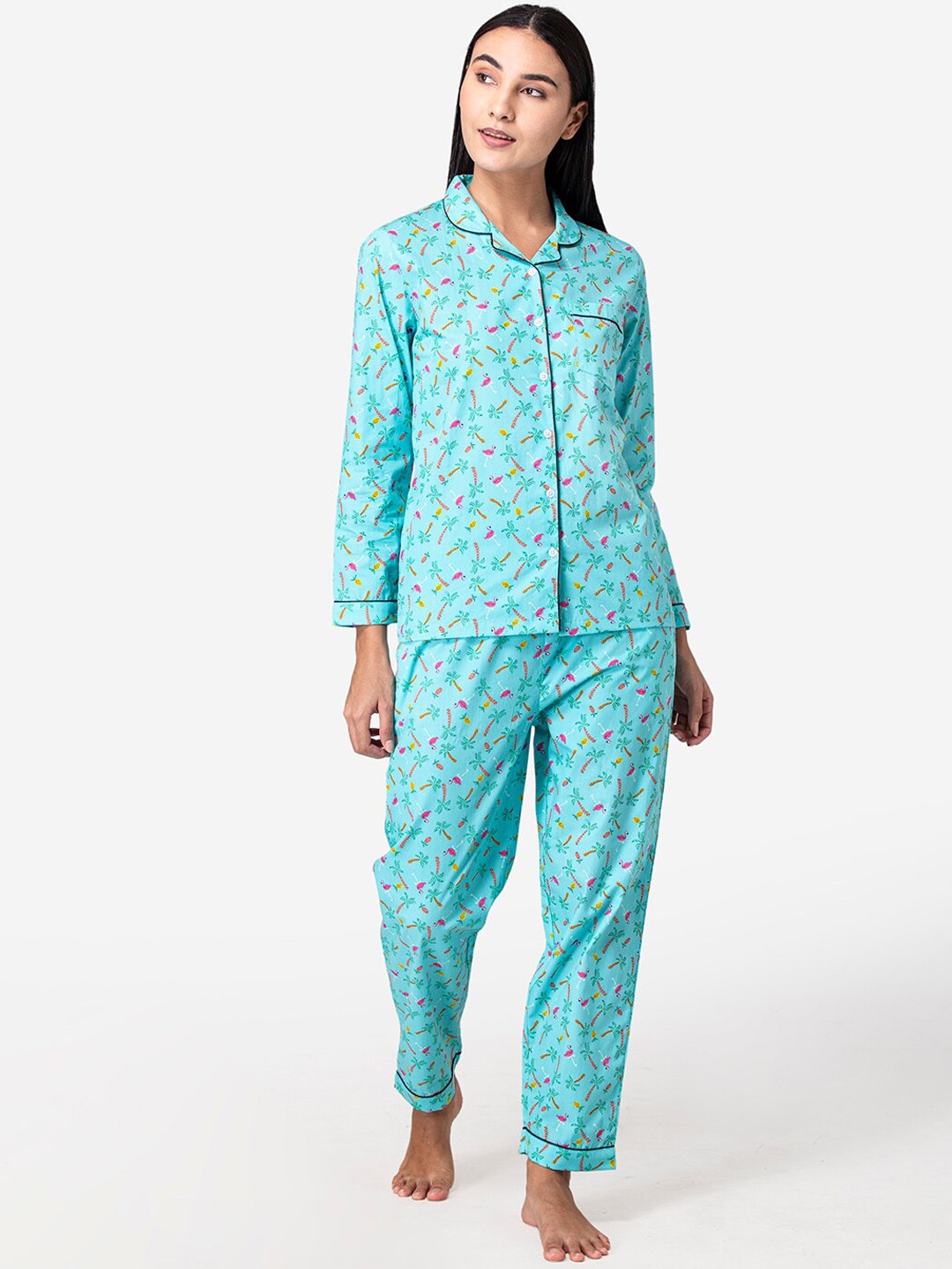 

Fluffalump Women Green & Fuchsia Pure Cotton Printed Night suit