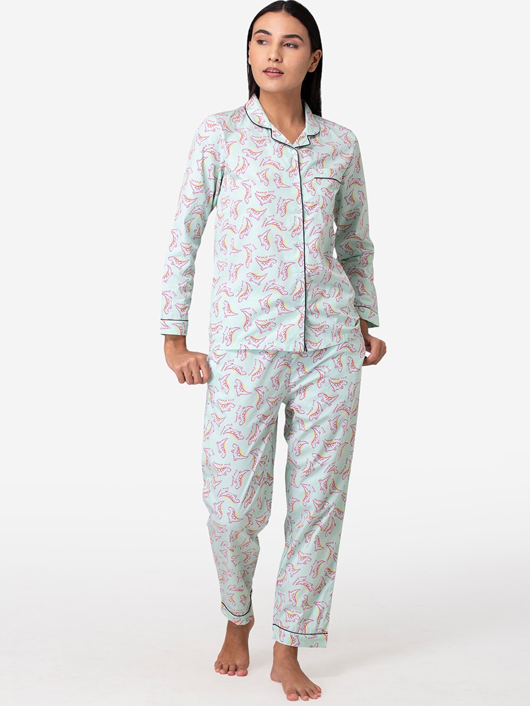 

Fluffalump Women Green & Pink Printed Night suit