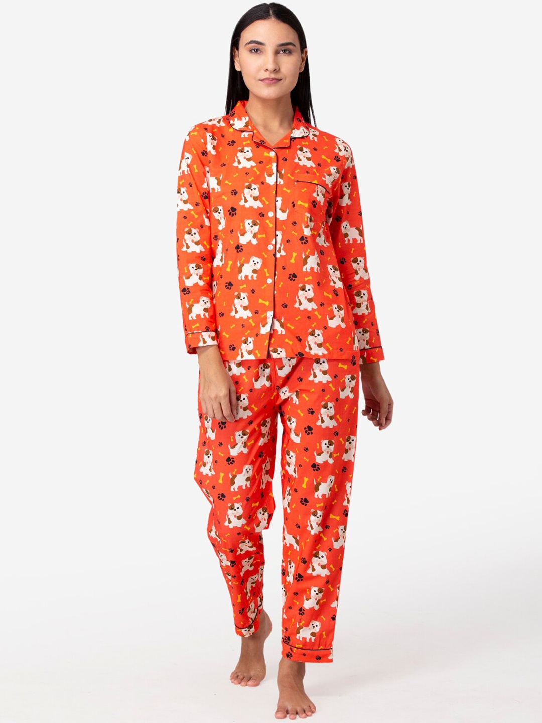 

Fluffalump Women Red & White Printed Pure Cotton Night suit