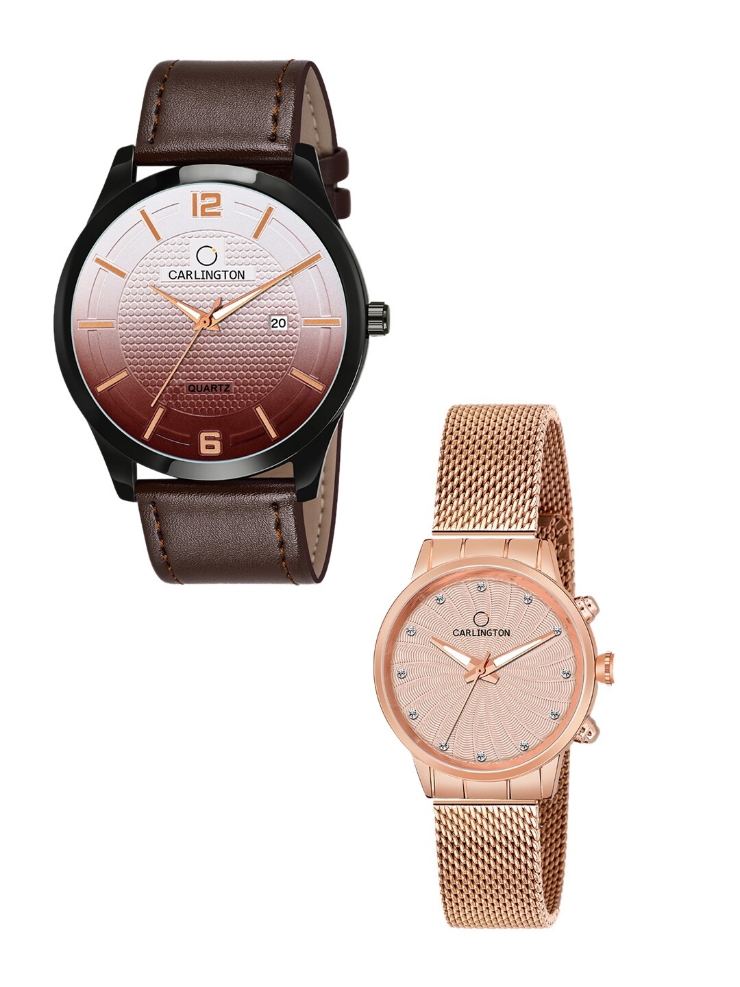 

CARLINGTON Unisex Set of 2 Brown & Rose-Gold Toned Analogue Watches CT1010 CT2017