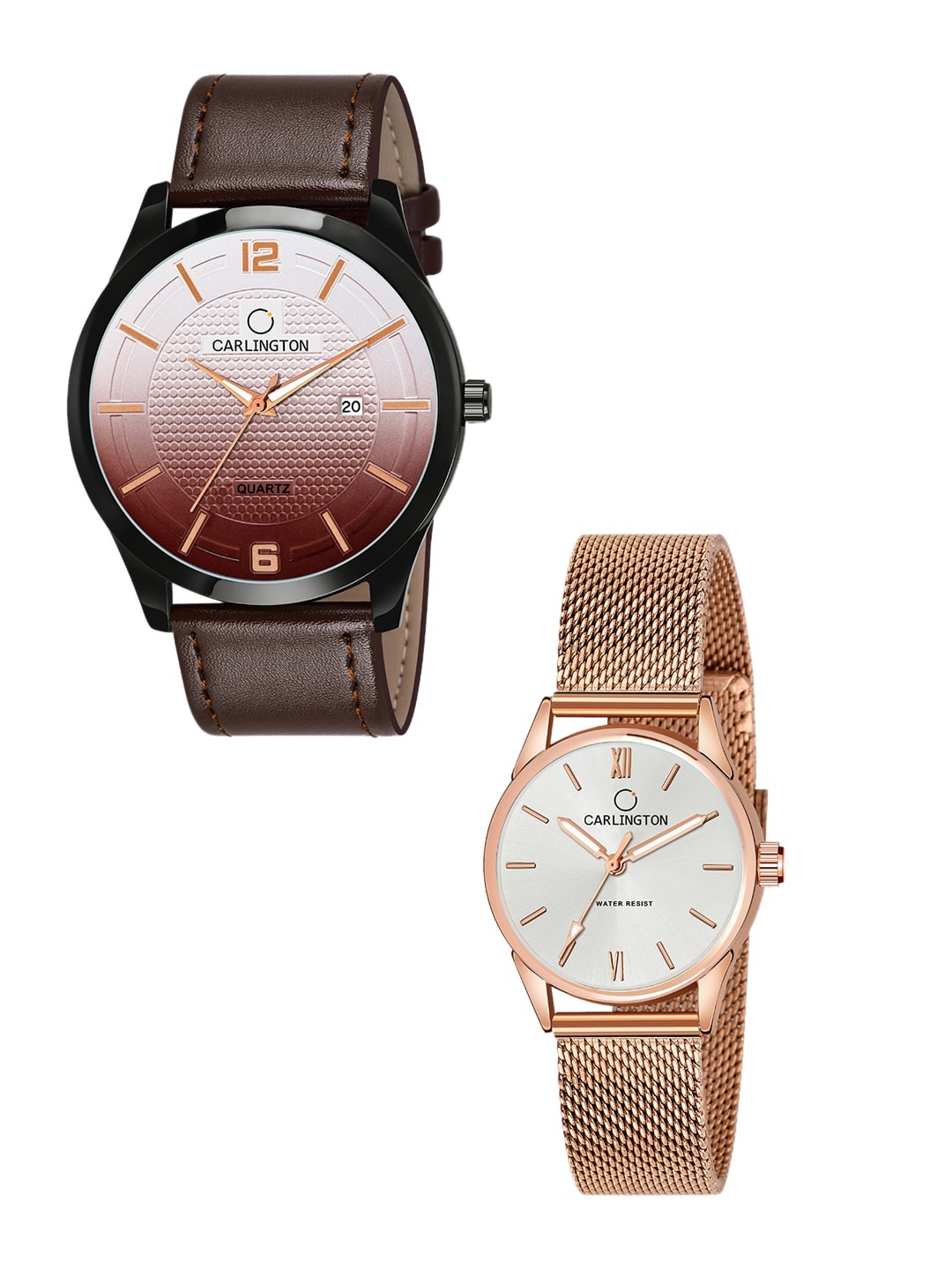 

CARLINGTON Unisex White Dial & Brown Leather Straps Analogue Watch