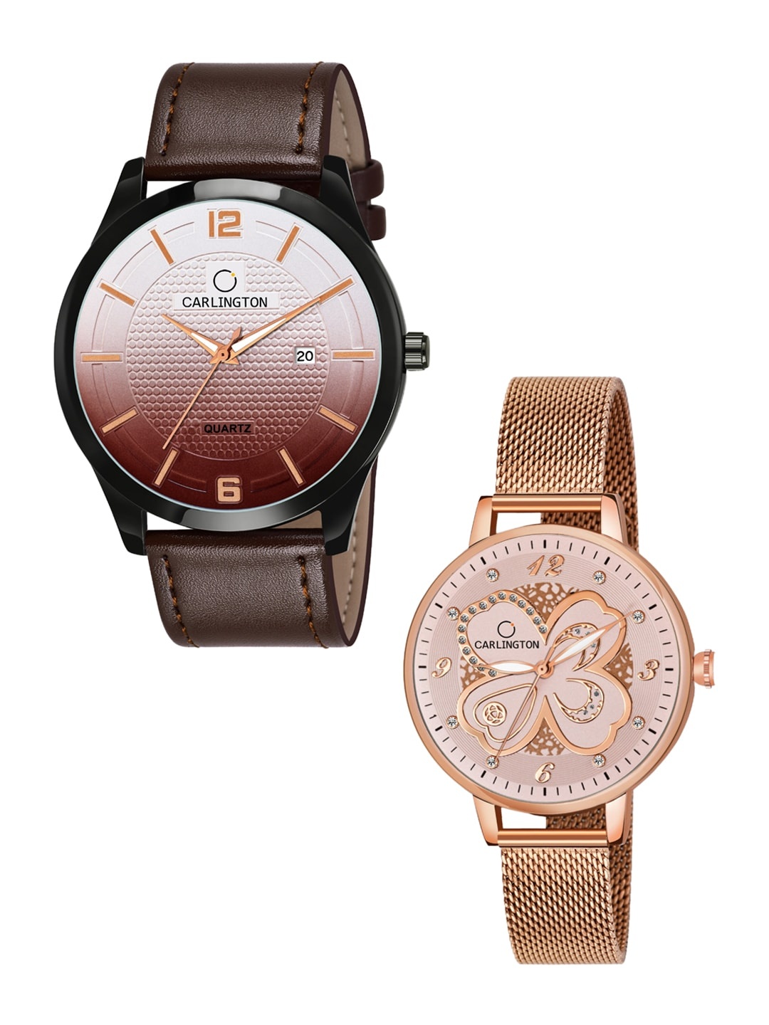 

CARLINGTON Brown & Pink His & Her Analogue Watch CT1010 CT2019