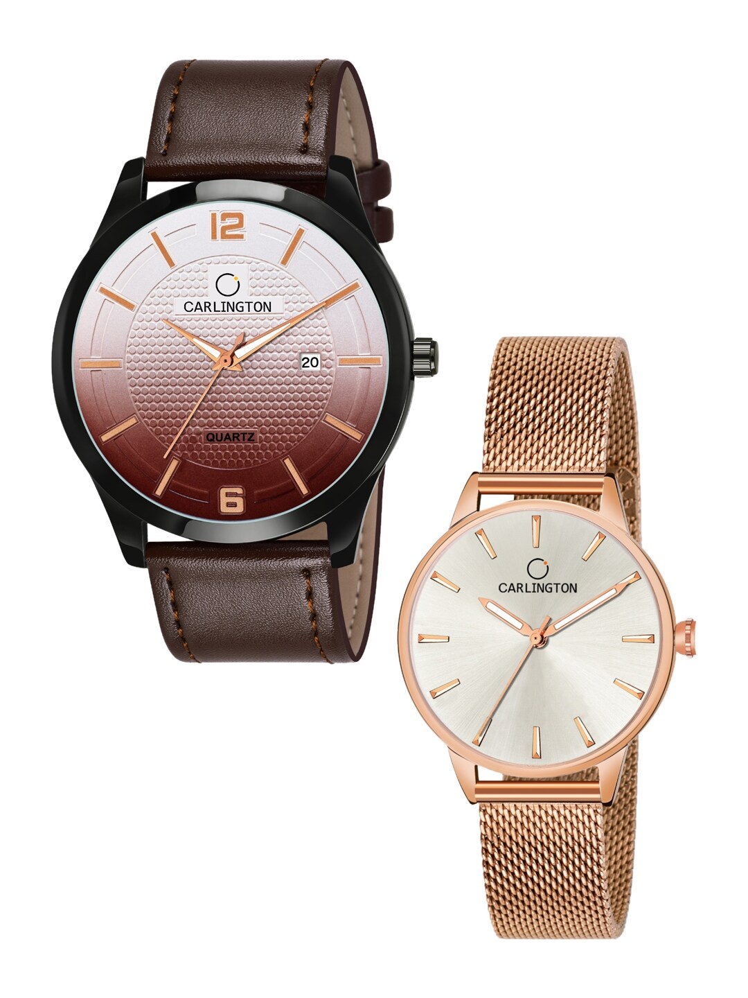 

CARLINGTON Unisex Multicoloured Embellished Dial & Multicoloured Leather Straps Analogue Watch Combo, Brown