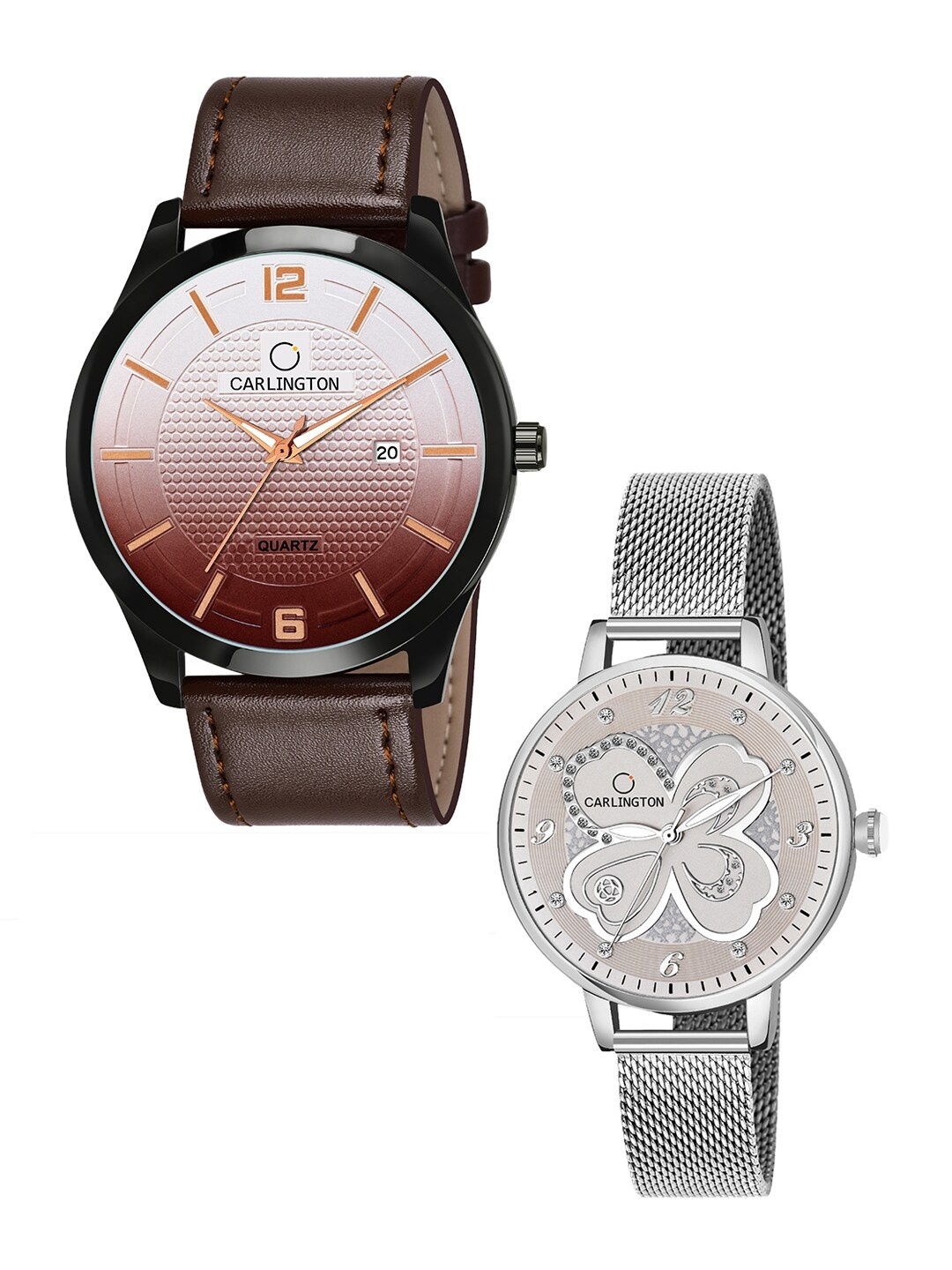 

CARLINGTON Unisex Set of 2 Brown & Silver-Toned Analogue Watches CT1010 CT2019