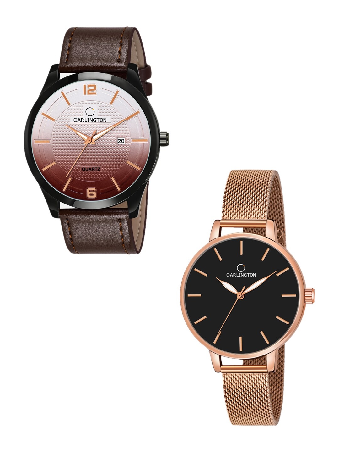 

CARLINGTON Unisex Multicoloured Dial & Multicoloured Leather Straps Analogue Watch Combo CT1010 Brown -