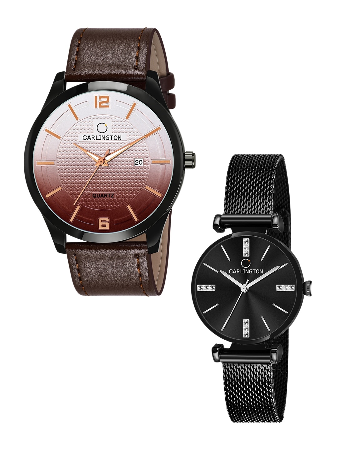 

CARLINGTON Unisex Set of 2 Brown & Black Analogue Watches CT1010 CT2011