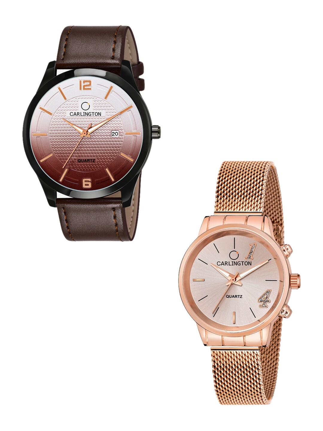 

CARLINGTON Unisex Set of 2 Brown & Rose-Gold Toned Analogue Watches CT1010 CT2012
