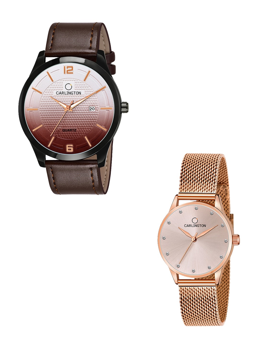 

CARLINGTON Unisex Set of 2 Brown & Rose-Gold Toned Analogue Watches CT1010 CT2009