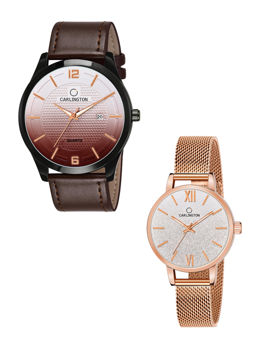 

CARLINGTON Unisex Set of 2 Brown & Rose-Gold Toned Analogue Watches CT1010 CT2018