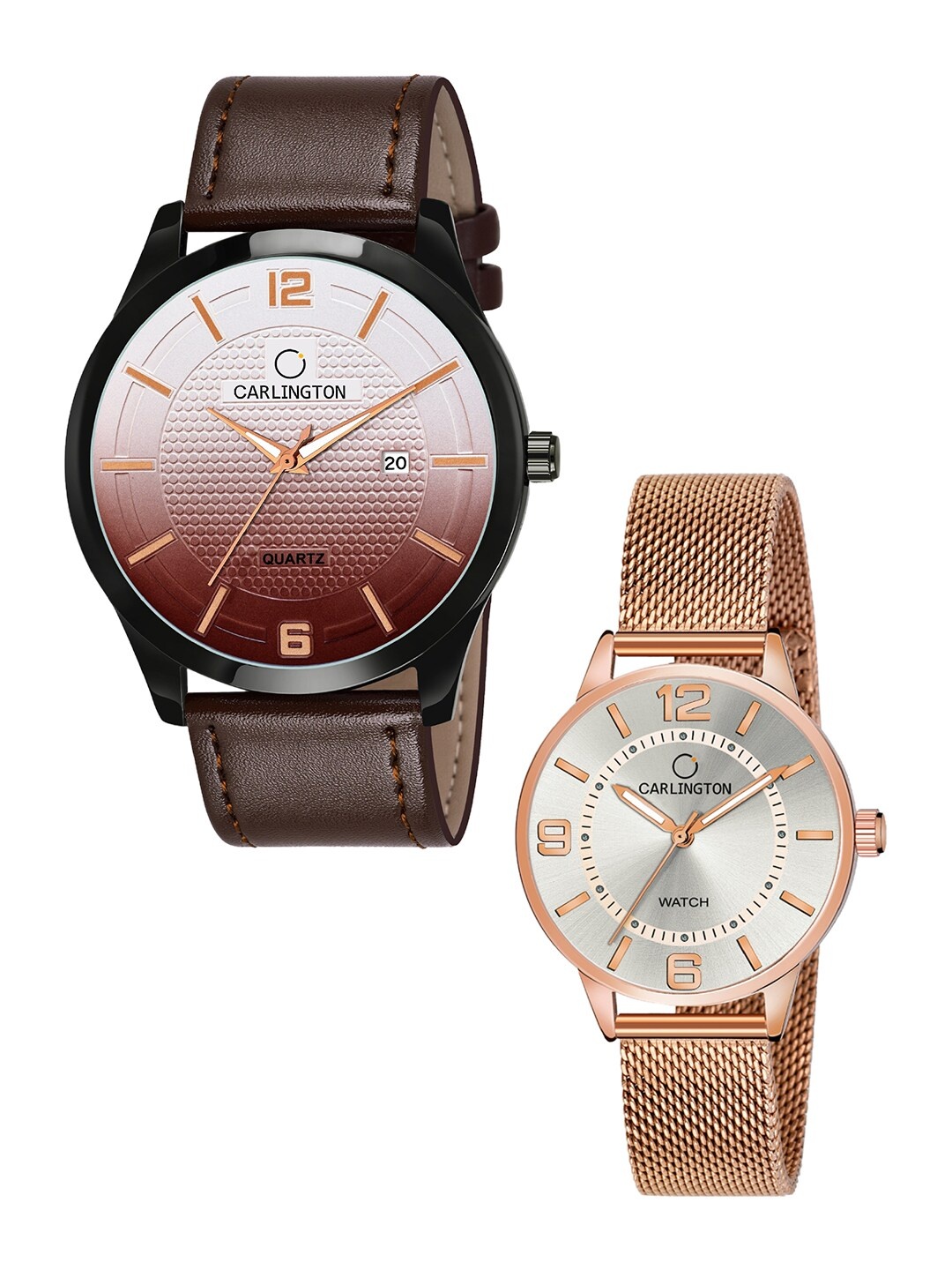

CARLINGTON Unisex Set of 2 Brown & Rose-Gold Toned Analogue Watches CT1010 CT2002