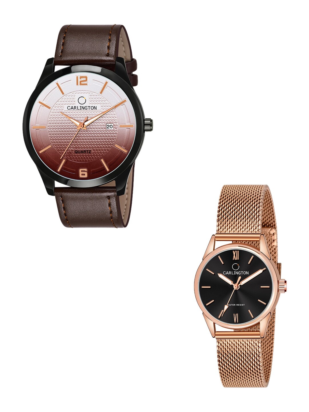 

CARLINGTON Unisex Set of 2 Brown & Rose-Gold Toned Analogue Watches CT1010 CT2008