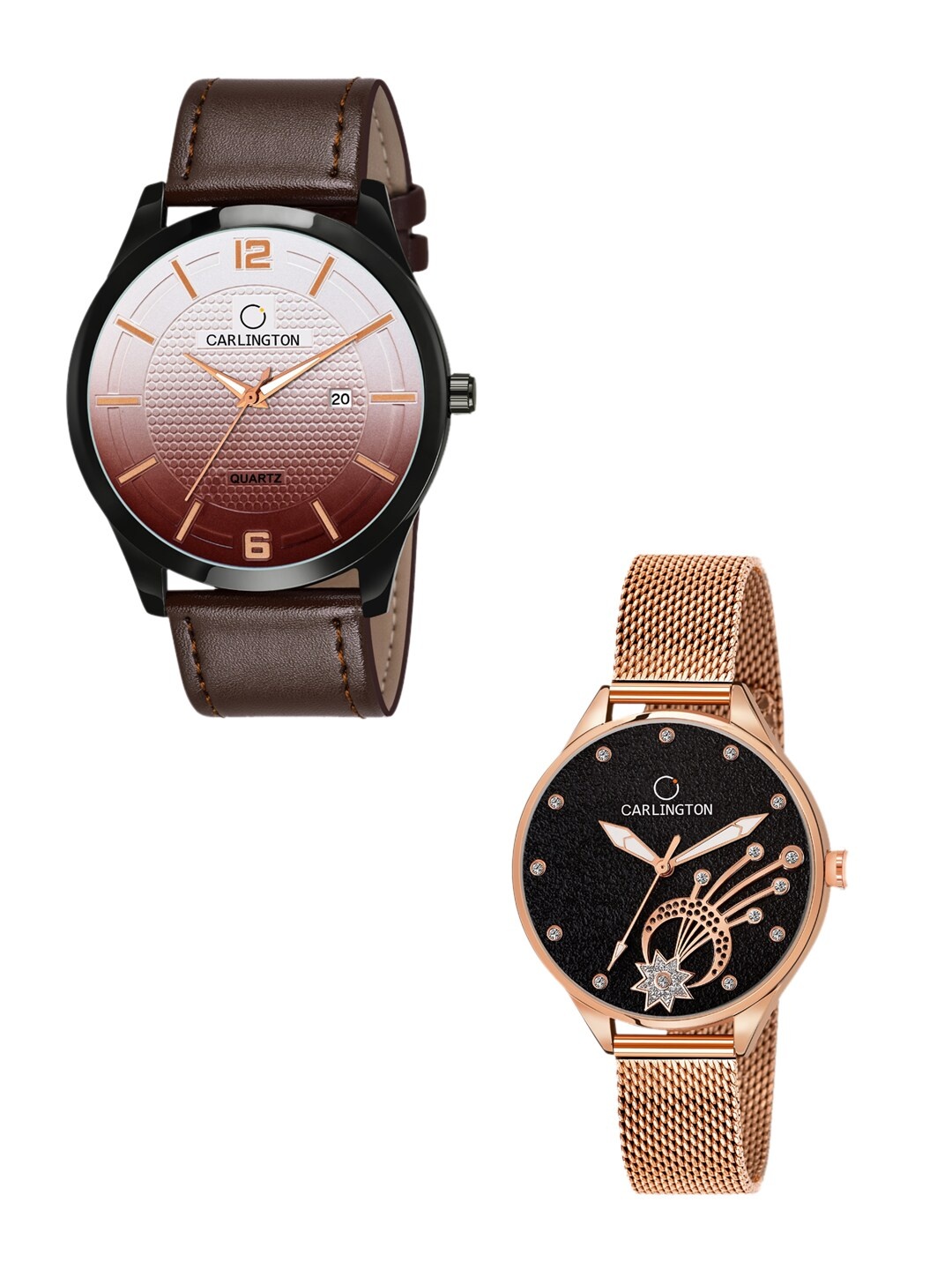 

CARLINGTON Unisex Set of 2 Brown & Rose-Gold Toned Analogue Watches CT1010 CT2020