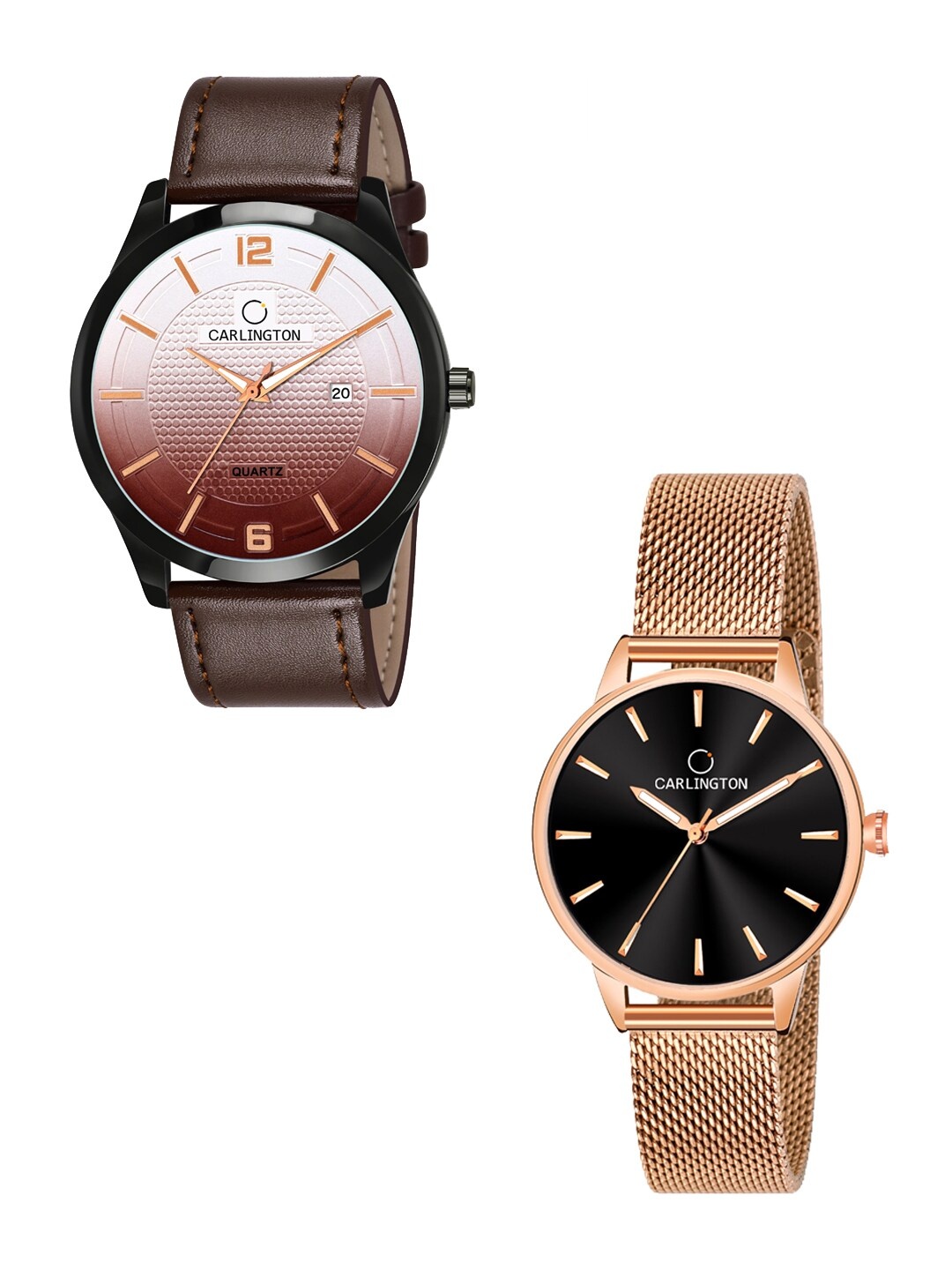 

CARLINGTON Unisex Set of 2 Brown & Rose-Gold Toned Analogue Watches CT1010 CT2007
