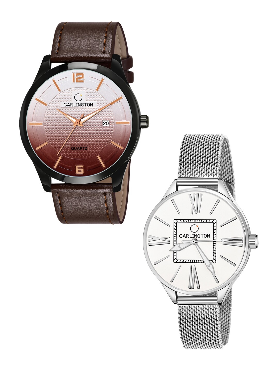 

CARLINGTON Unisex Set of 2 Brown & Silver-Toned Analogue Watches CT1010 CT2015