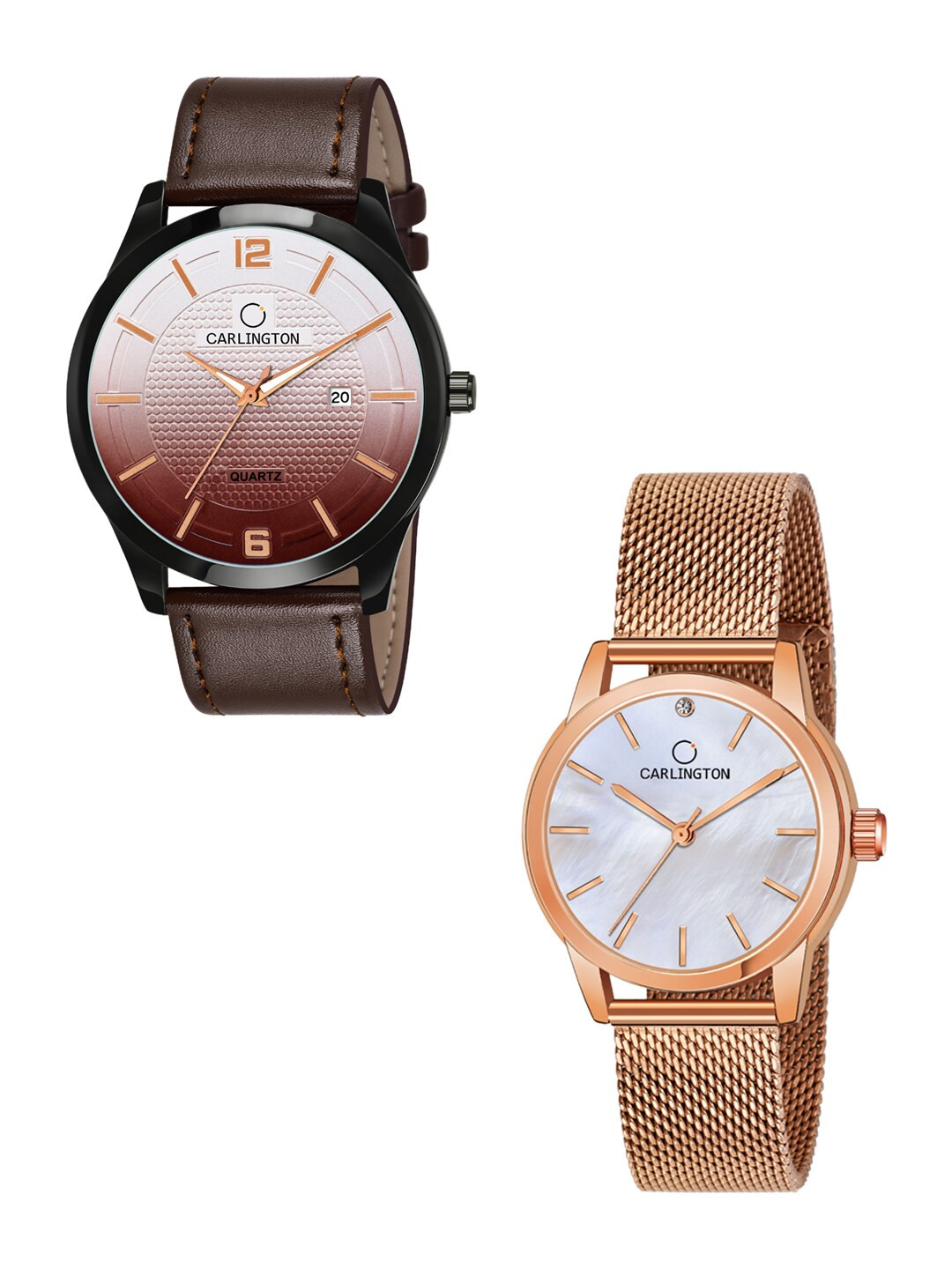 

CARLINGTON Unisex Set of 2 Brown & Rose-Gold Toned Analogue Watches CT1010 CT2010