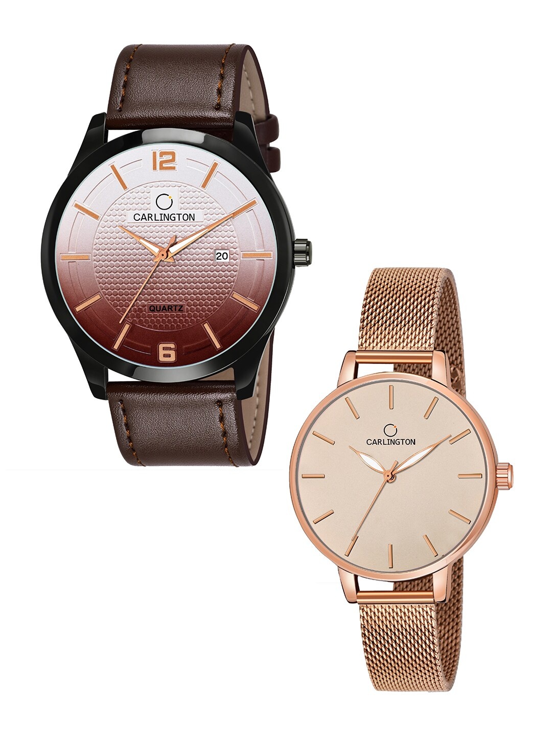 

CARLINGTON Unisex Set of 2 Brown & Rose-Gold Toned Analogue Watches CT1010 CT2014