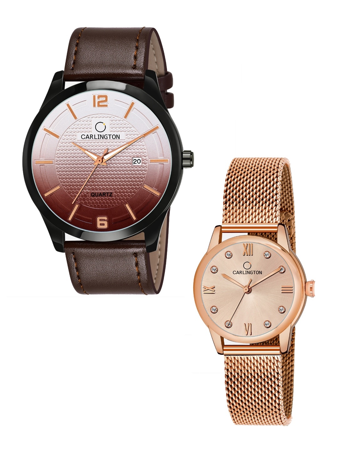 

CARLINGTON Unisex Set of 2 Brown & Rose-Gold Toned Analogue Watches CT1010 CT2005