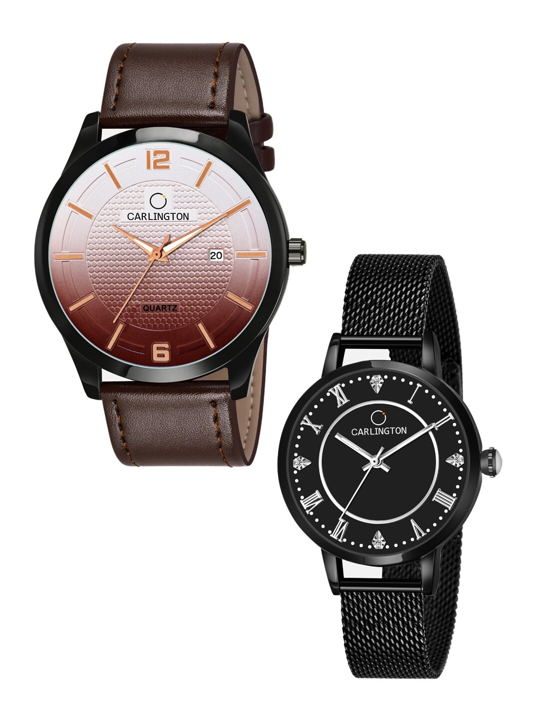 

CARLINGTON Unisex Set of 2 Brown & Black Analogue Watches CT1010 CT2013