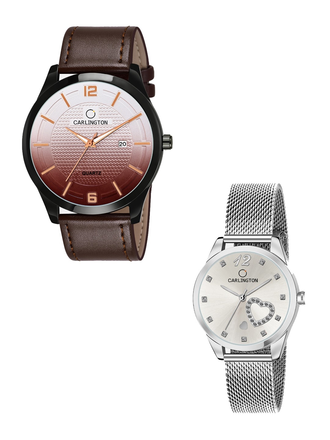 

CARLINGTON Unisex Set of 2 Brown & Silver-Toned Analogue Watches CT1010 CT2006