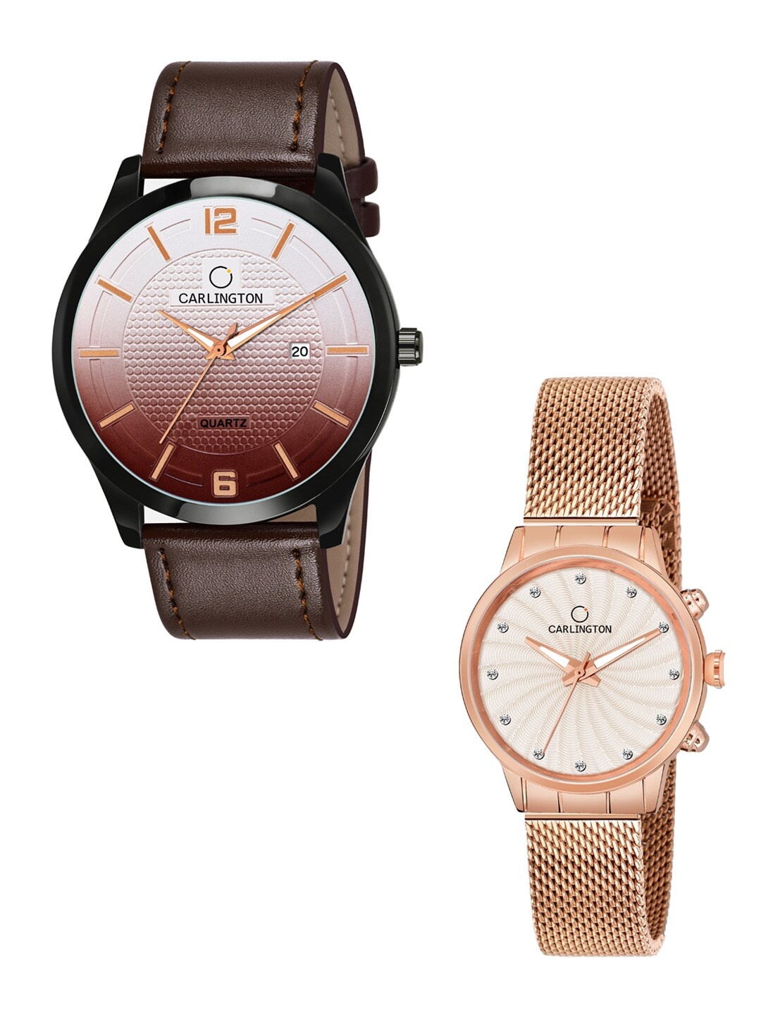 

CARLINGTON Unisex Set of 2 Brown & Rose-Gold Toned Analogue Watches CT1010 CT2017