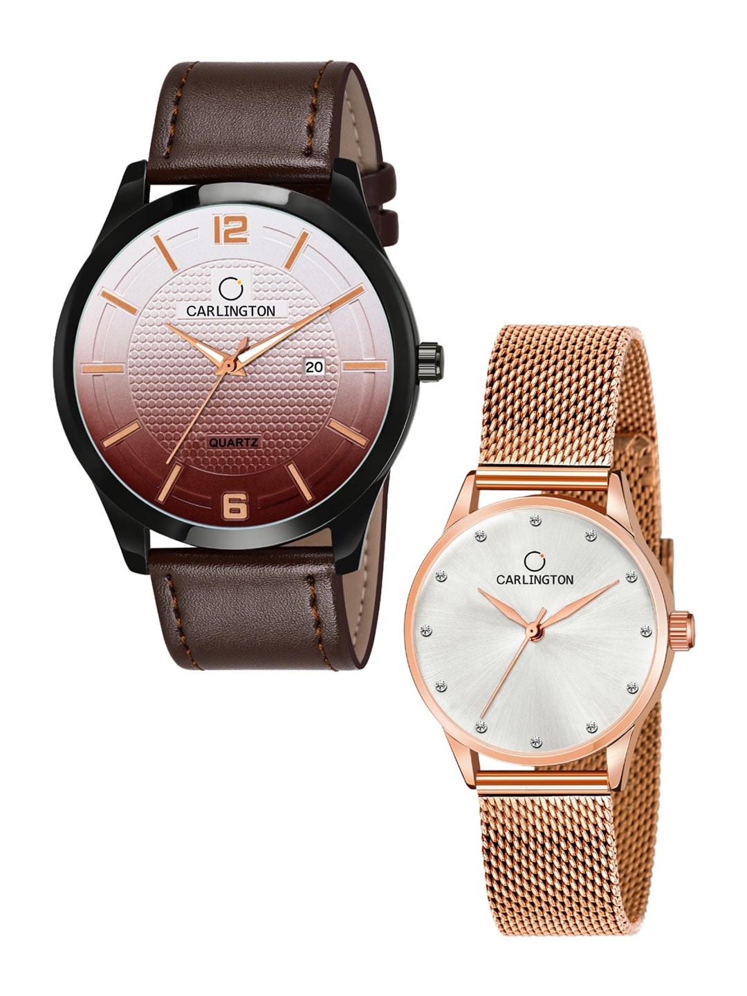 

CARLINGTON Unisex Set of 2 Brown & Rose-Gold Toned Analogue Watches CT1010 CT2009