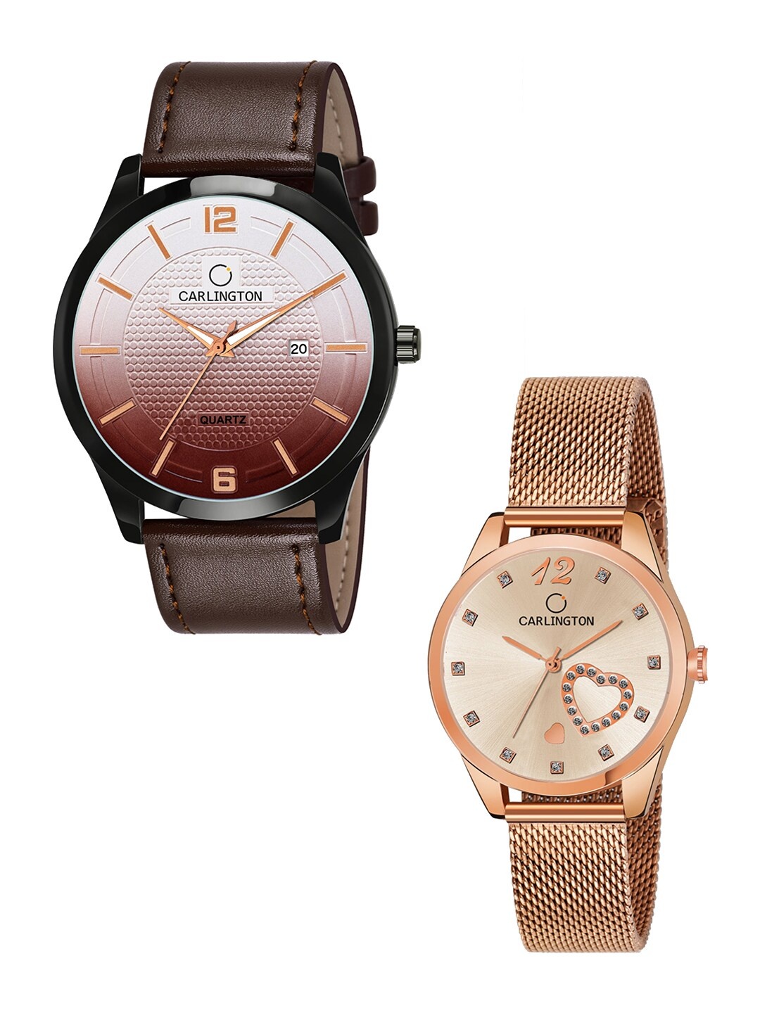 

CARLINGTON Unisex Set of 2 Brown & Rose-Gold Toned Analogue Watches CT1010 CT2006