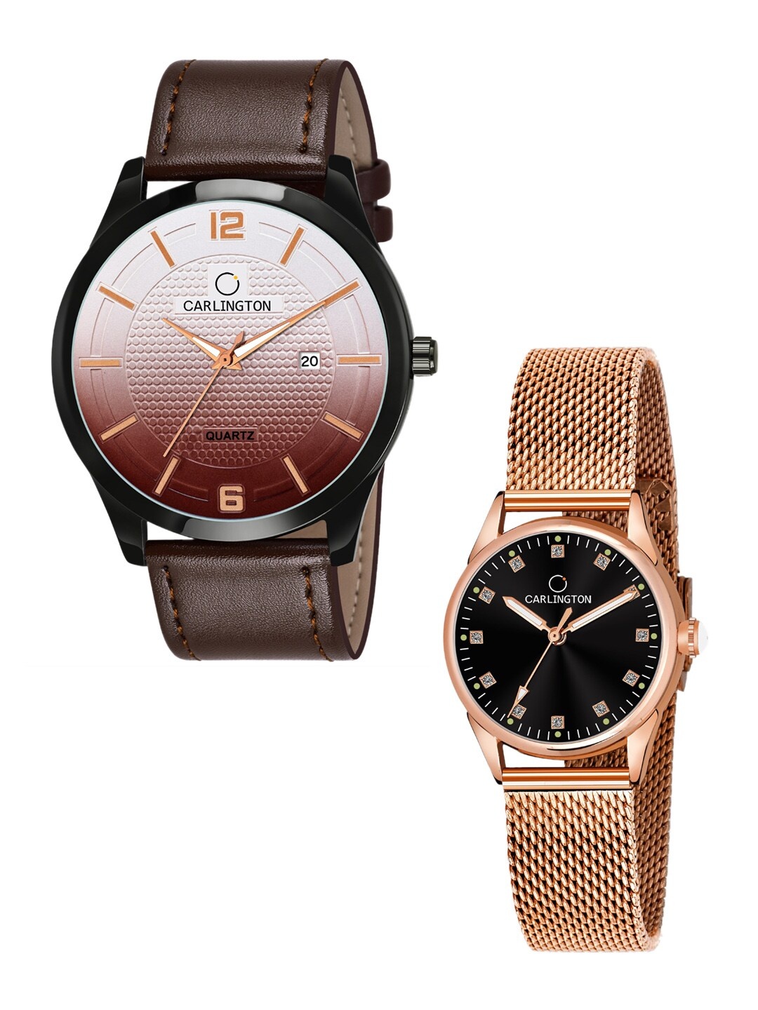 

CARLINGTON Unisex Set of 2 Brown & Rose-Gold Toned Analogue Watches CT1010 CT2003