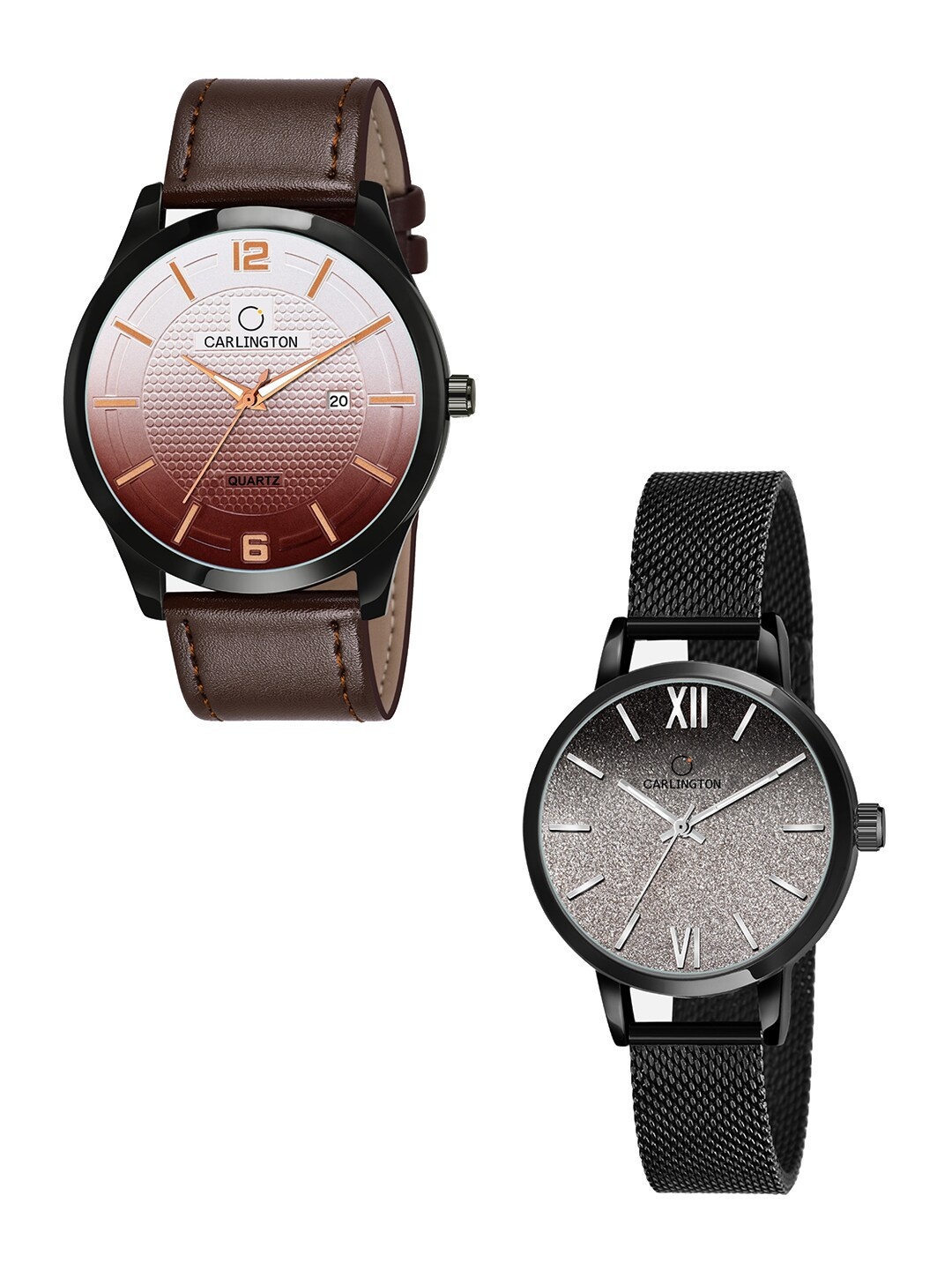 

CARLINGTON Unisex Set of 2 Brown & Black Analogue Watches CT1010 CT2018