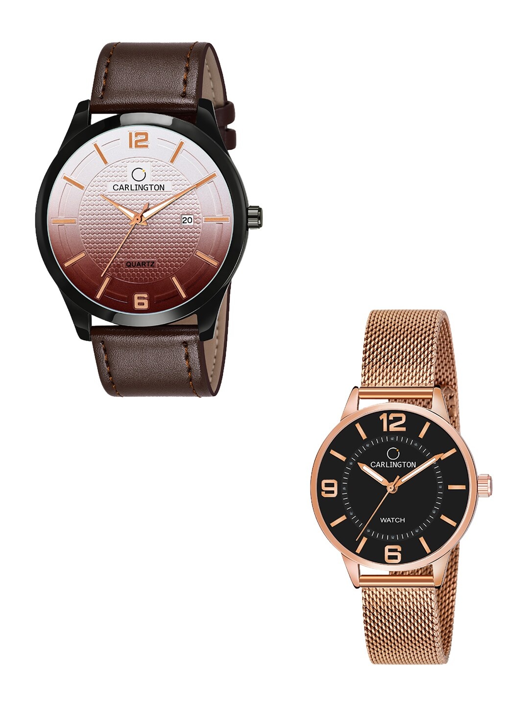 

CARLINGTON Unisex Set of 2 Brown & Rose-Gold Toned Analogue Watches CT1010 CT2002