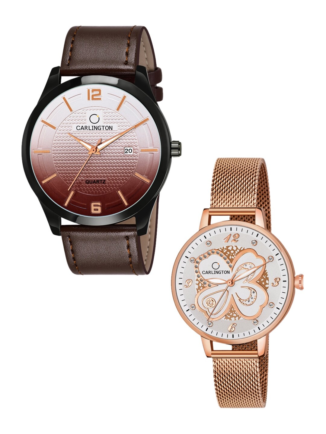 

CARLINGTON Unisex Set of 2 Brown & Rose-Gold Toned Analogue Watches CT1010 CT2019