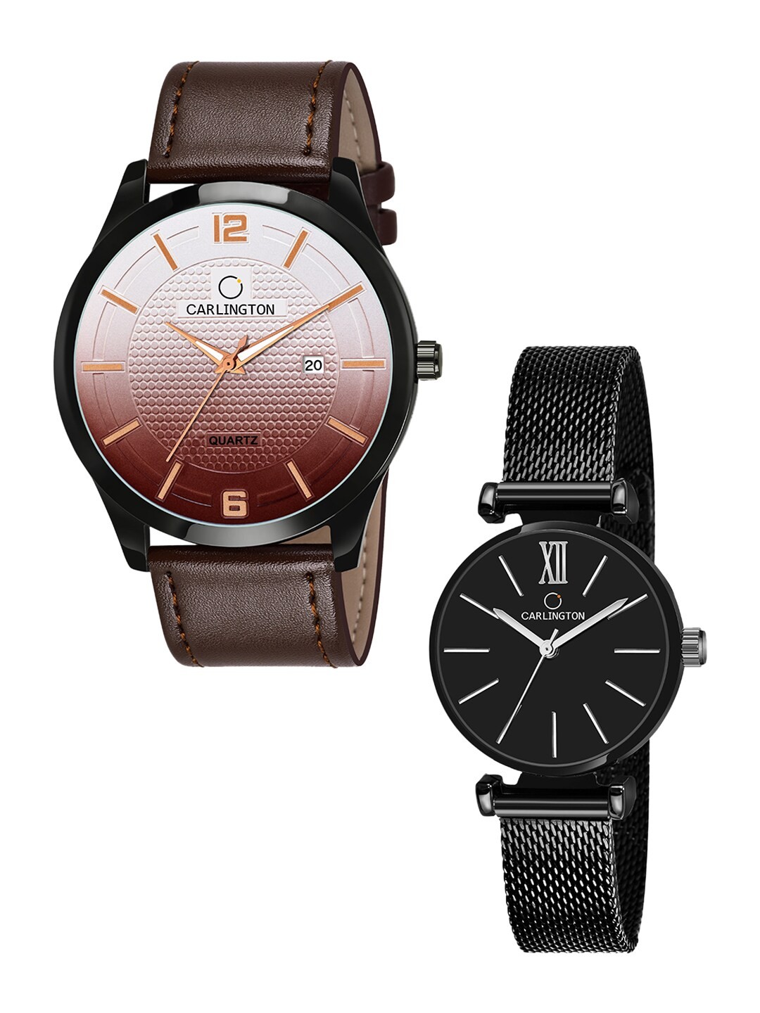 

CARLINGTON Unisex Set of 2 Brown & Black Analogue Watches CT1010 CT2016