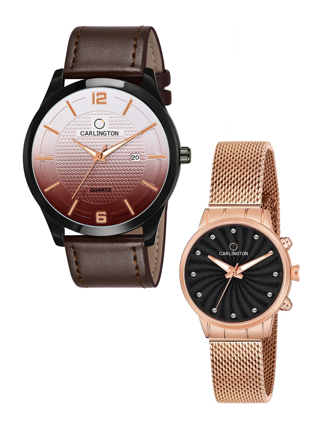 

CARLINGTON Unisex Set of 2 Brown & Rose-Gold Toned Analogue Watches CT1010 CT2017