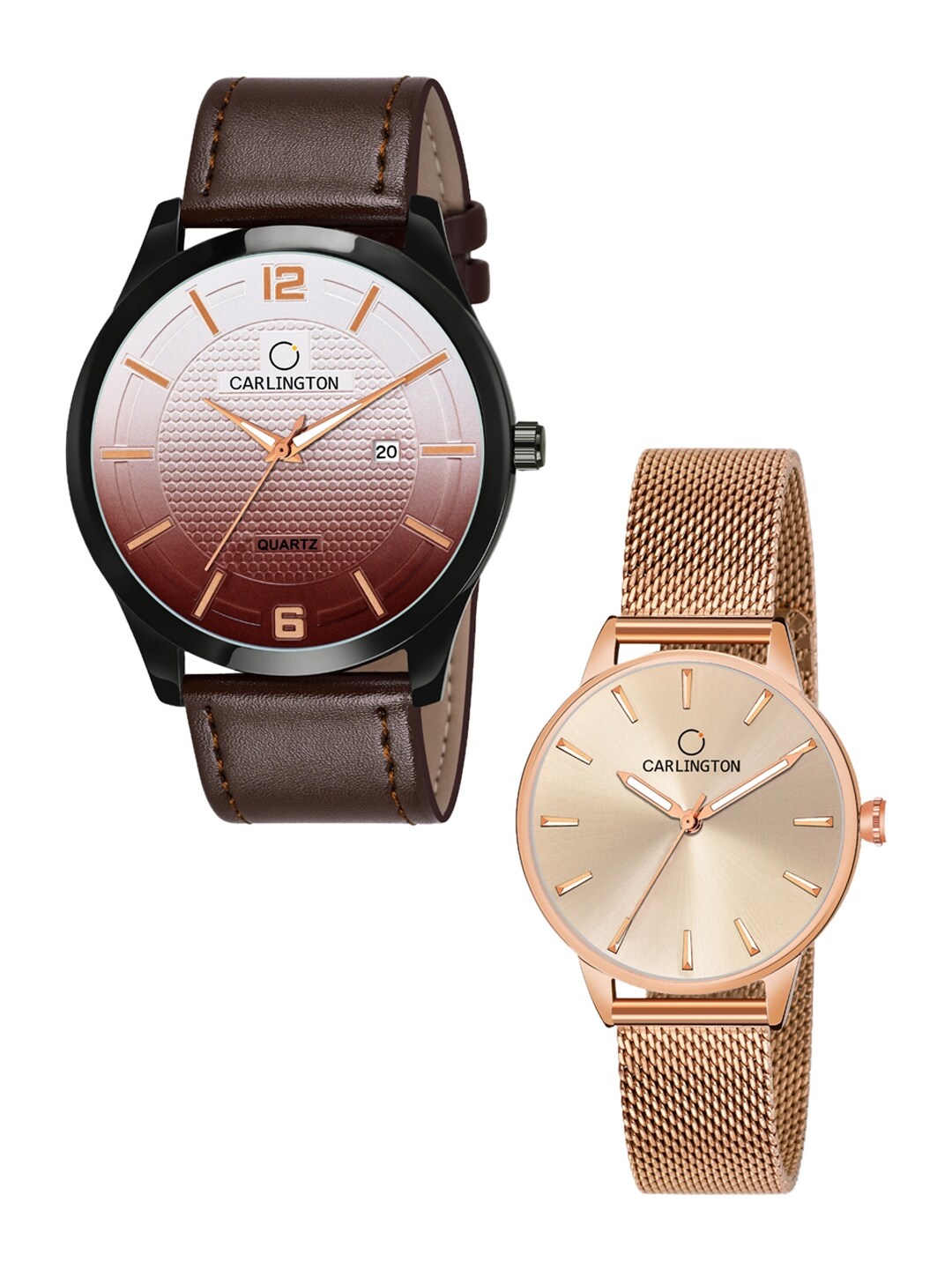 

CARLINGTON Unisex Set of 2 Brown & Rose-Gold Toned Analogue Watches CT1010 CT2007