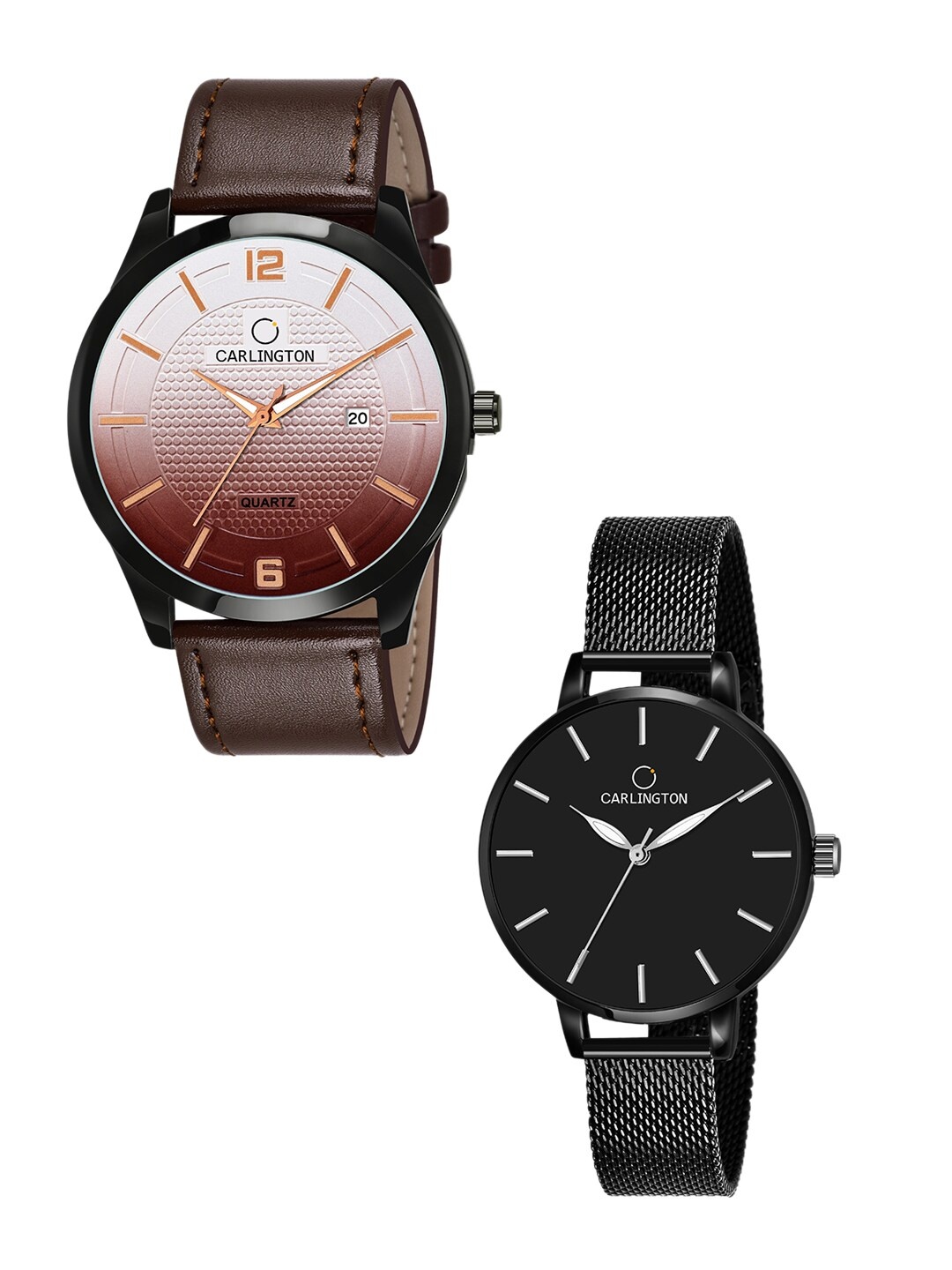 

CARLINGTON Unisex Set of 2 Brown & Black Analogue Watches CT1010 CT2014