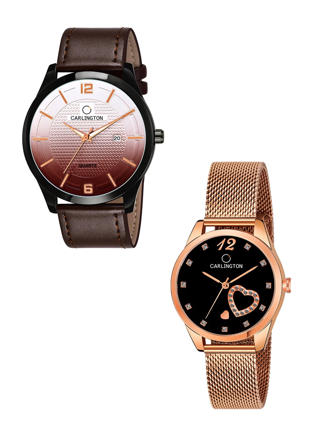 

CARLINGTON Unisex Set of 2 Brown & Rose-Gold Toned Analogue Watches CT1010 CT2006