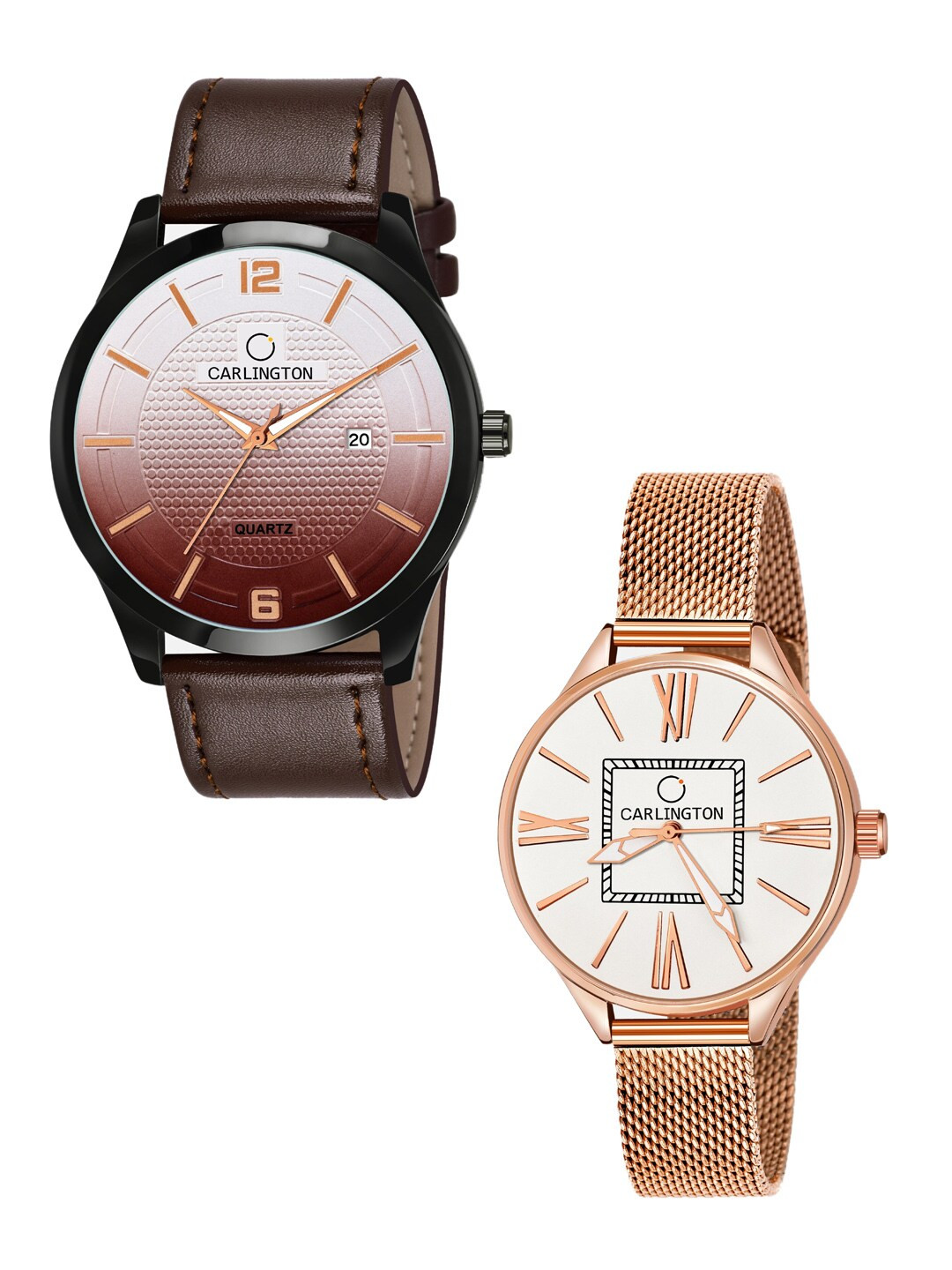 

CARLINGTON Unisex 2 Multicoloured Dial & Straps Analogue Watch Combo CT1010 Brown -