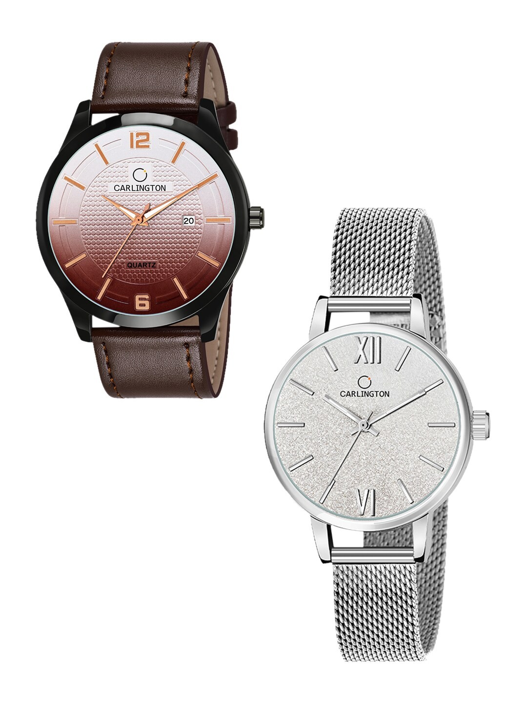 

CARLINGTON Unisex Multicoloured Dial & Multicoloured Leather Bracelet Style Straps Analogue Watch Combo, Brown