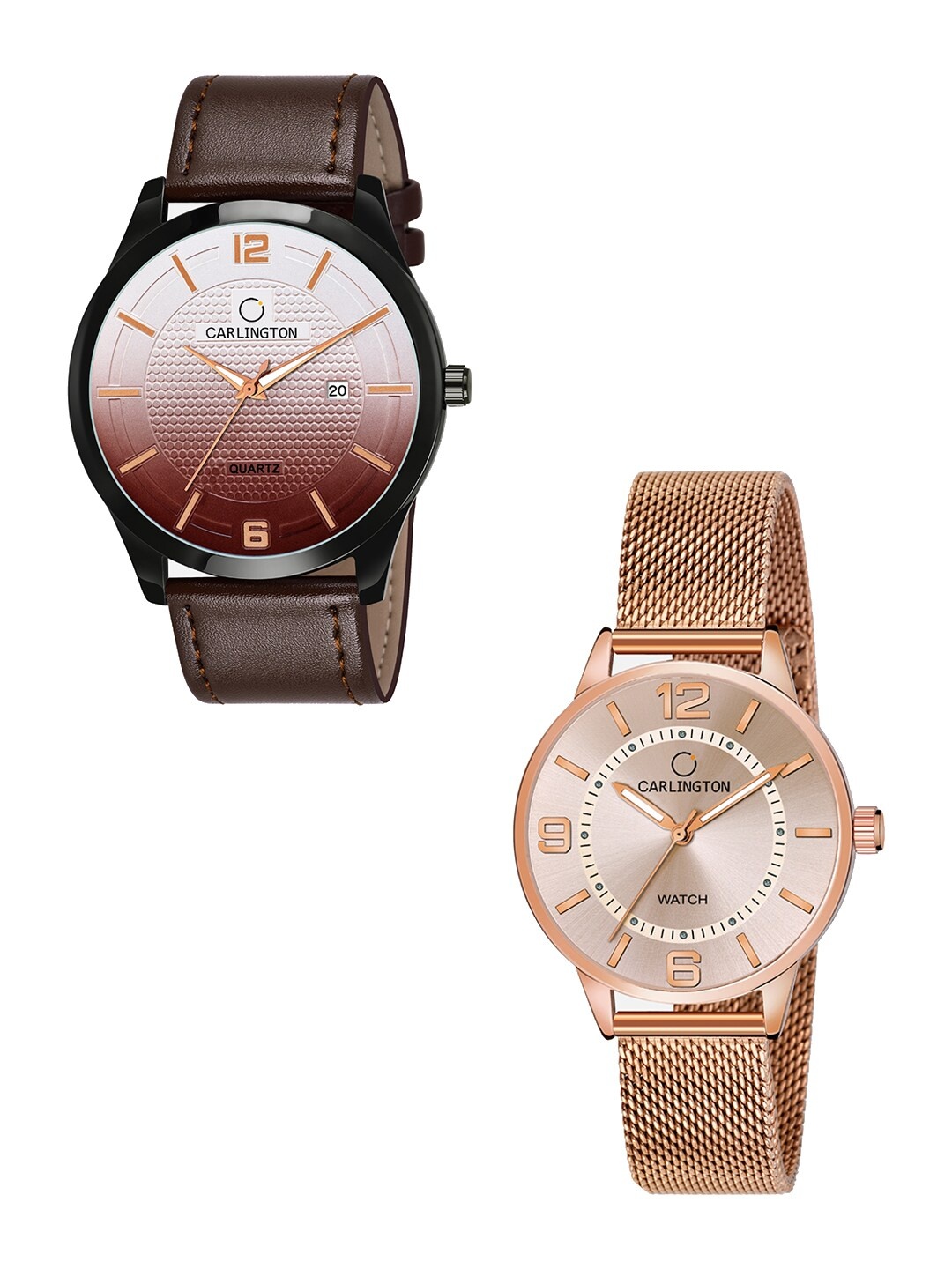 

CARLINGTON Unisex Multicoloured Dial & Multicoloured Leather Straps Analogue Watch Combo CT1010 Brown -