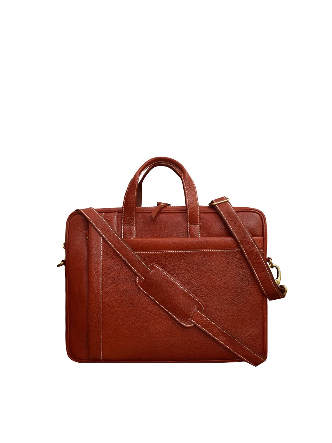 

ABYS Men Brown Textured Leather Laptop Bag